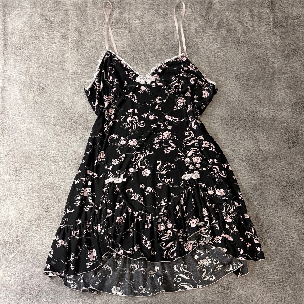 Y2k Floral Ruched Lace Trim Mini Slip Dress